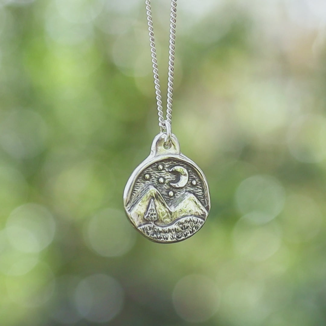 Moon And Mountains Silver Pendant Necklace