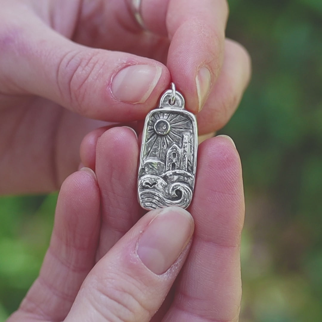 Cornish Engine House Landscape Silver Pendant Necklace