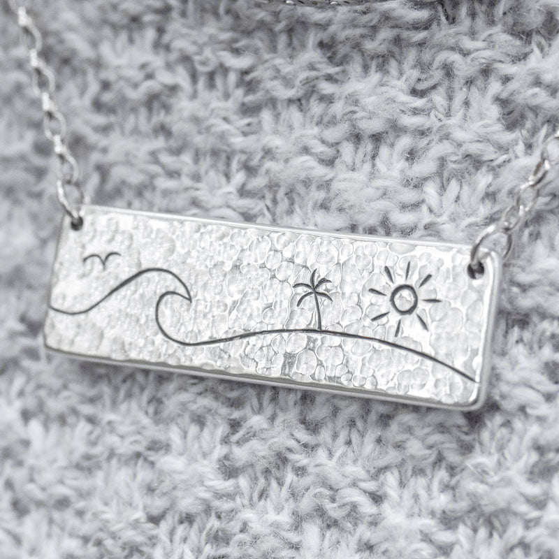 Beach Days Hammered Fine Silver Bar Pendant Necklace