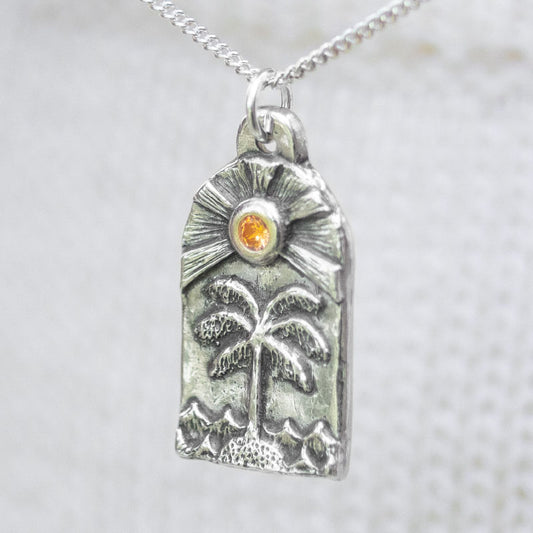 Palm Tree Sunshine Beach Silver Pendant Necklace