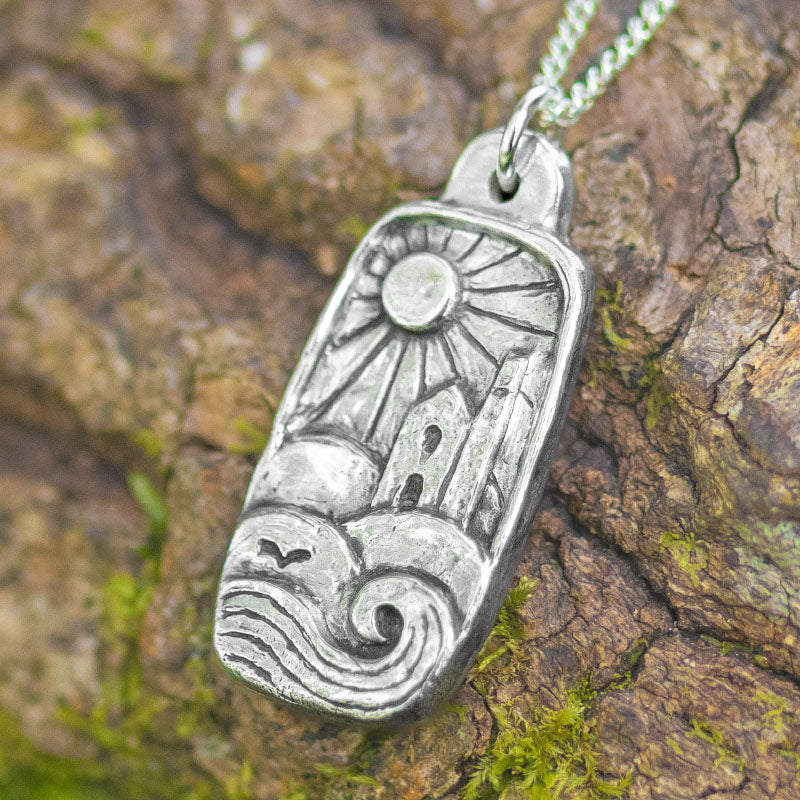 Cornish Engine House Landscape Silver Pendant Necklace