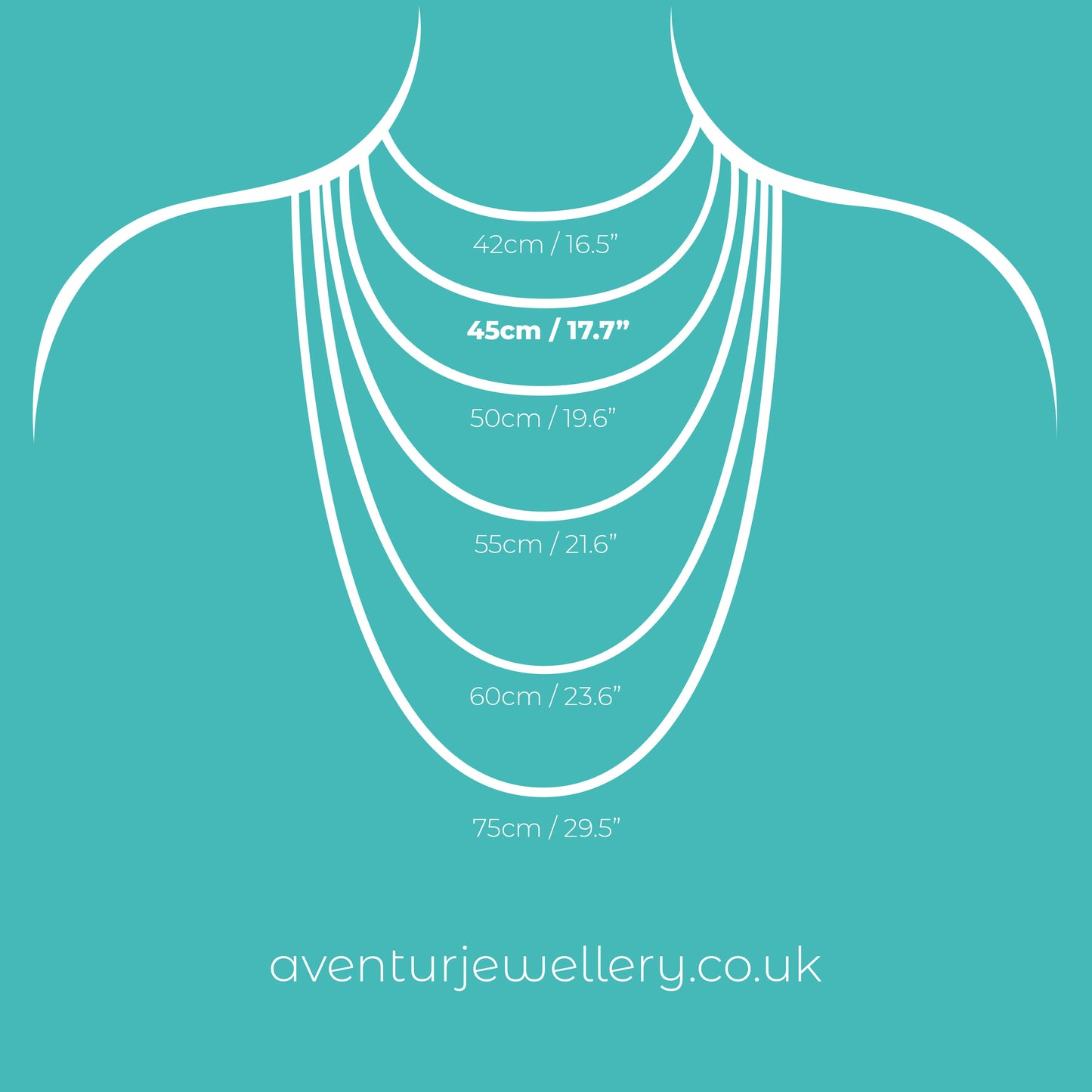 Aventur Jewellery necklace chain size chart