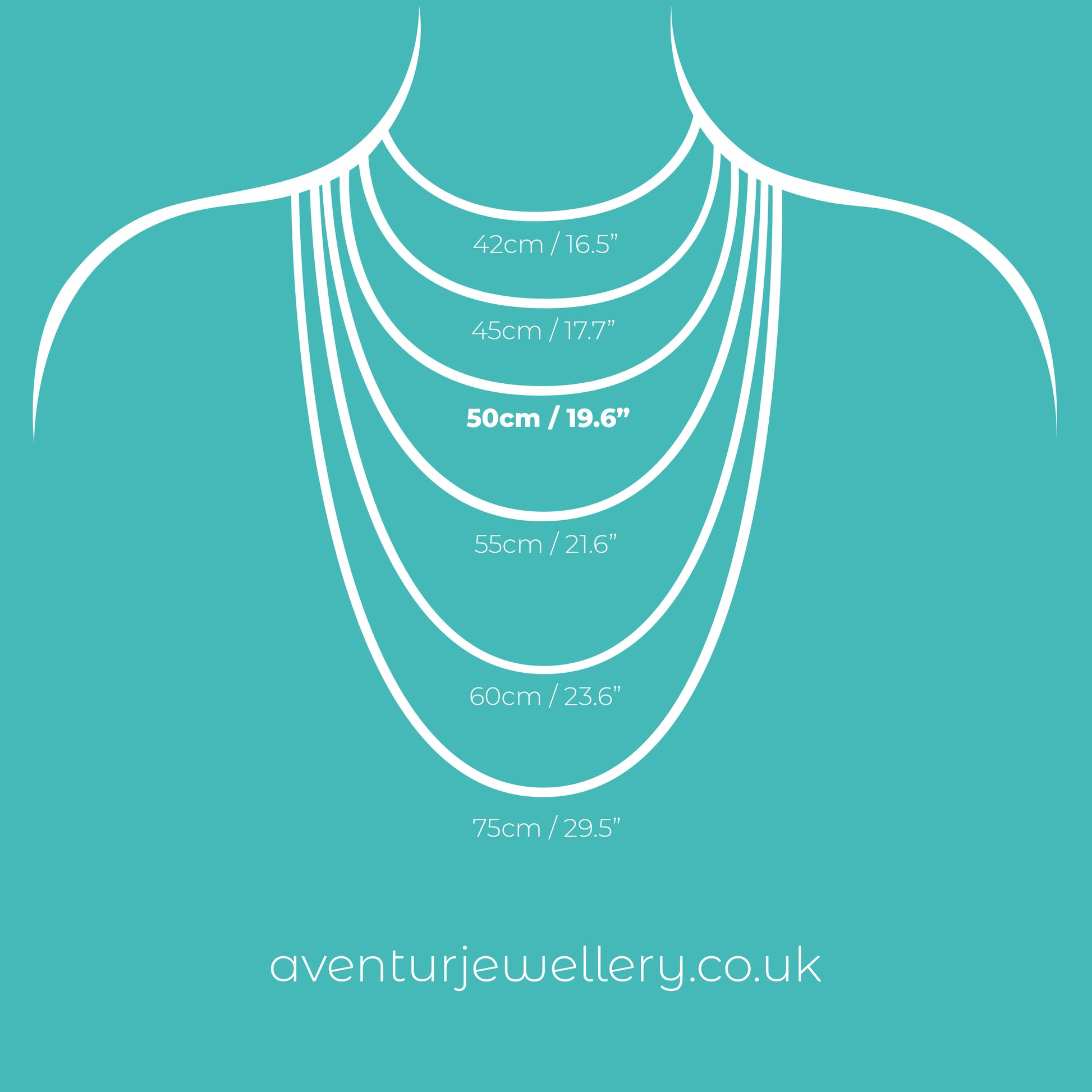 Aventur Jewellery necklace chain size chart