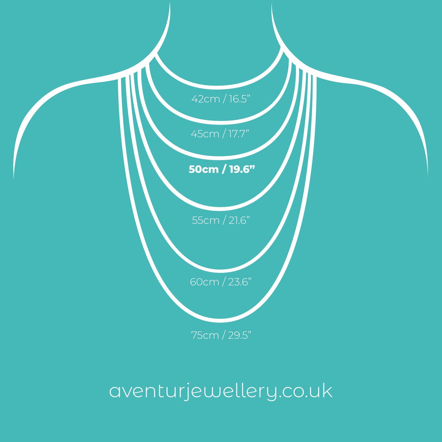 Aventur Jewellery necklace chain size chart