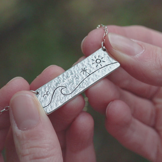 Beach Days Hammered Fine Silver Bar Pendant Necklace