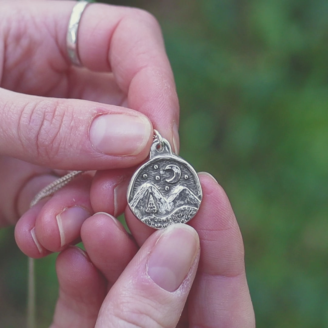 Moon And Mountains Silver Pendant Necklace