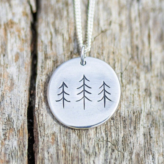 Pine Tree Forest Fine Silver Pendant Necklace