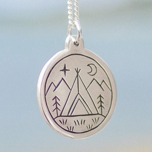 Camping Adventure Fine SIlver Pendant Necklace