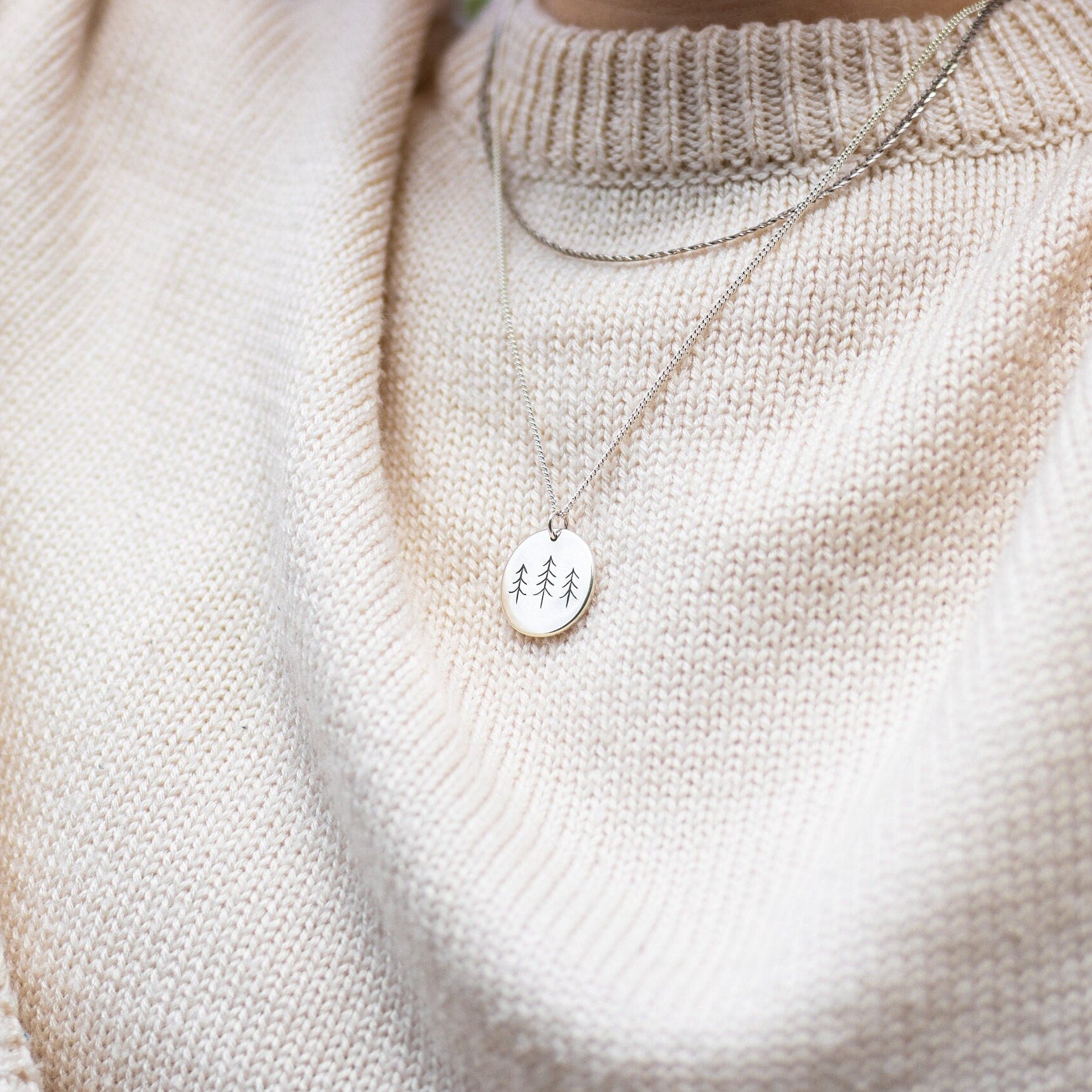 Pine Tree Forest Fine Silver Pendant Necklace