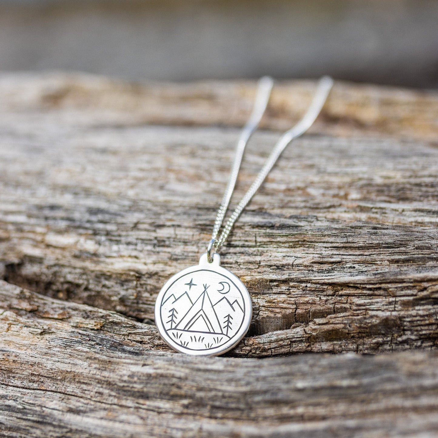 Camping Adventure Fine Silver Pendant Necklace