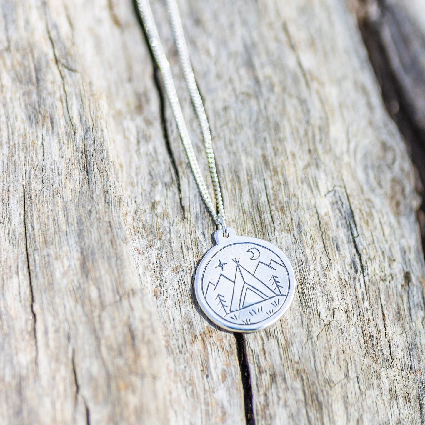 Camping Adventure Fine Silver Pendant Necklace