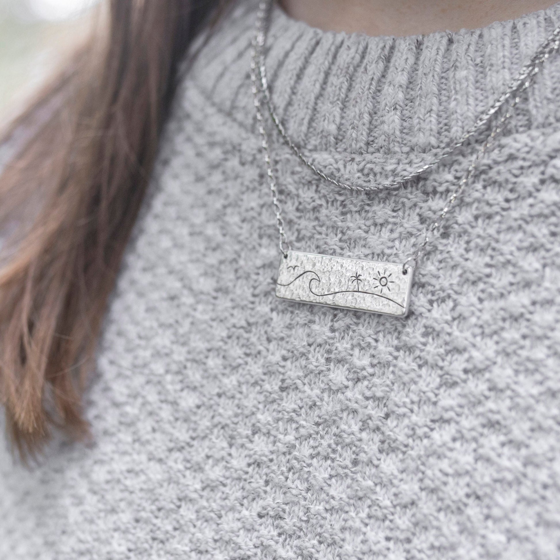 Beach Days Hammered Fine Silver Bar Pendant Necklace