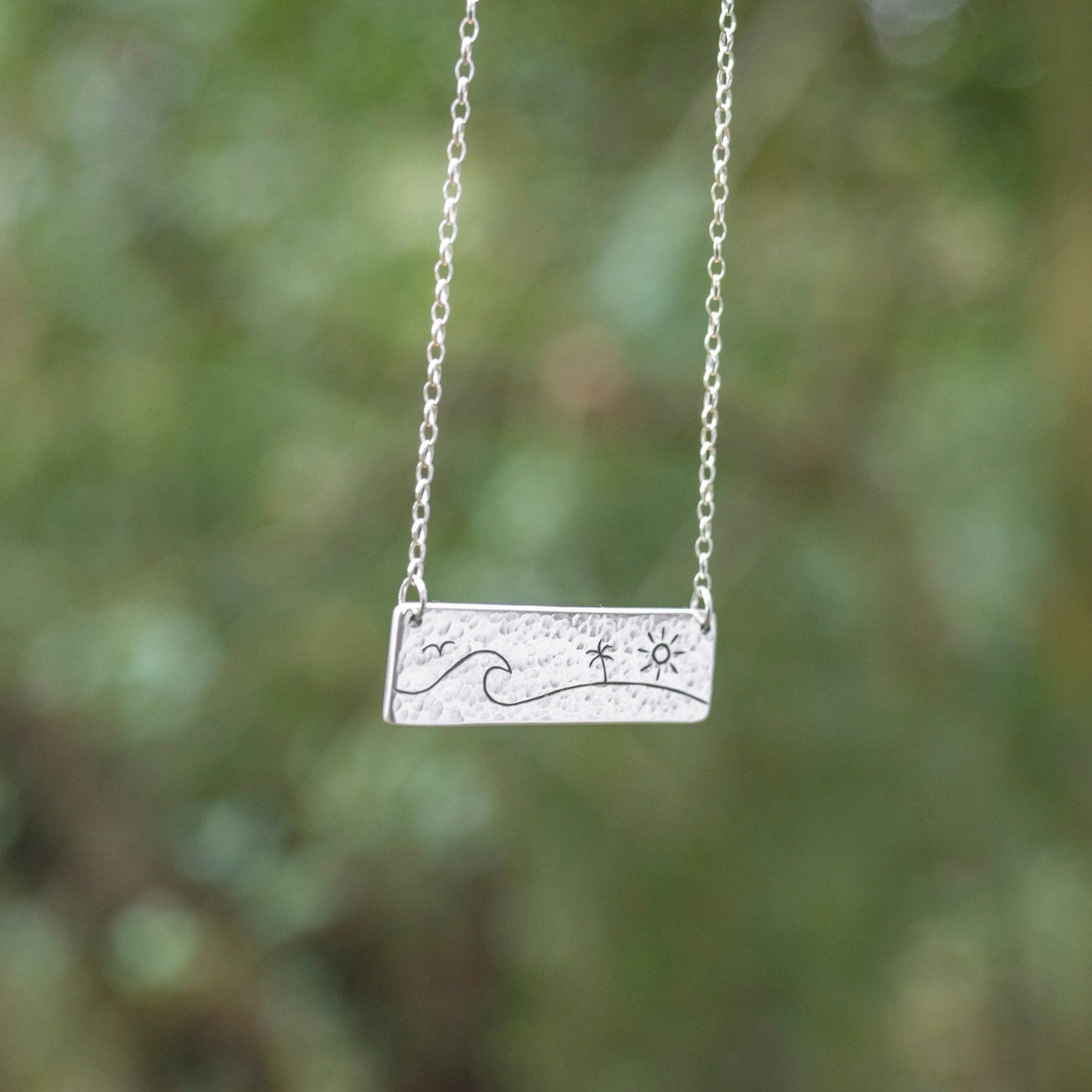 Beach Days Hammered Fine Silver Bar Pendant Necklace