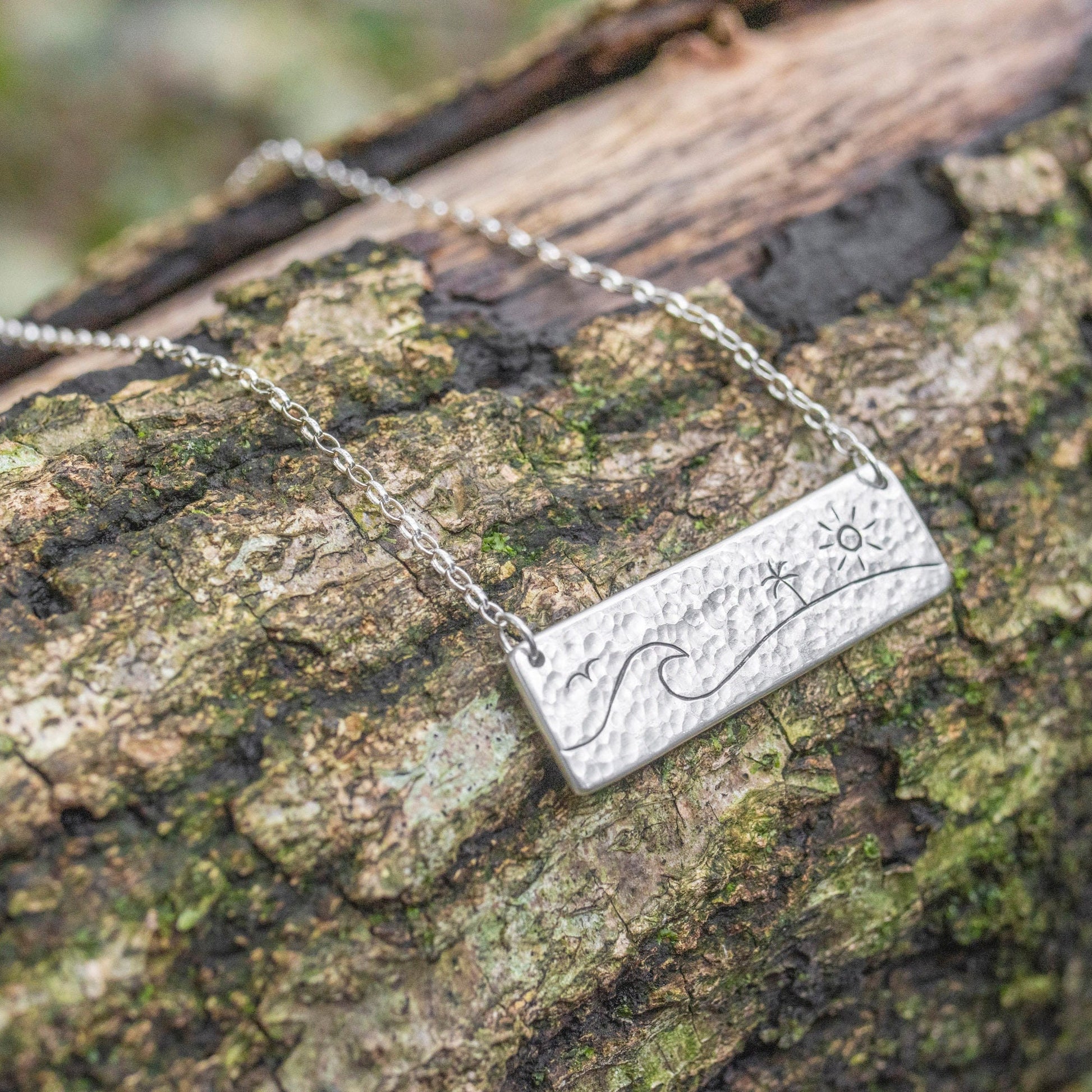 Beach Days Hammered Fine Silver Bar Pendant Necklace