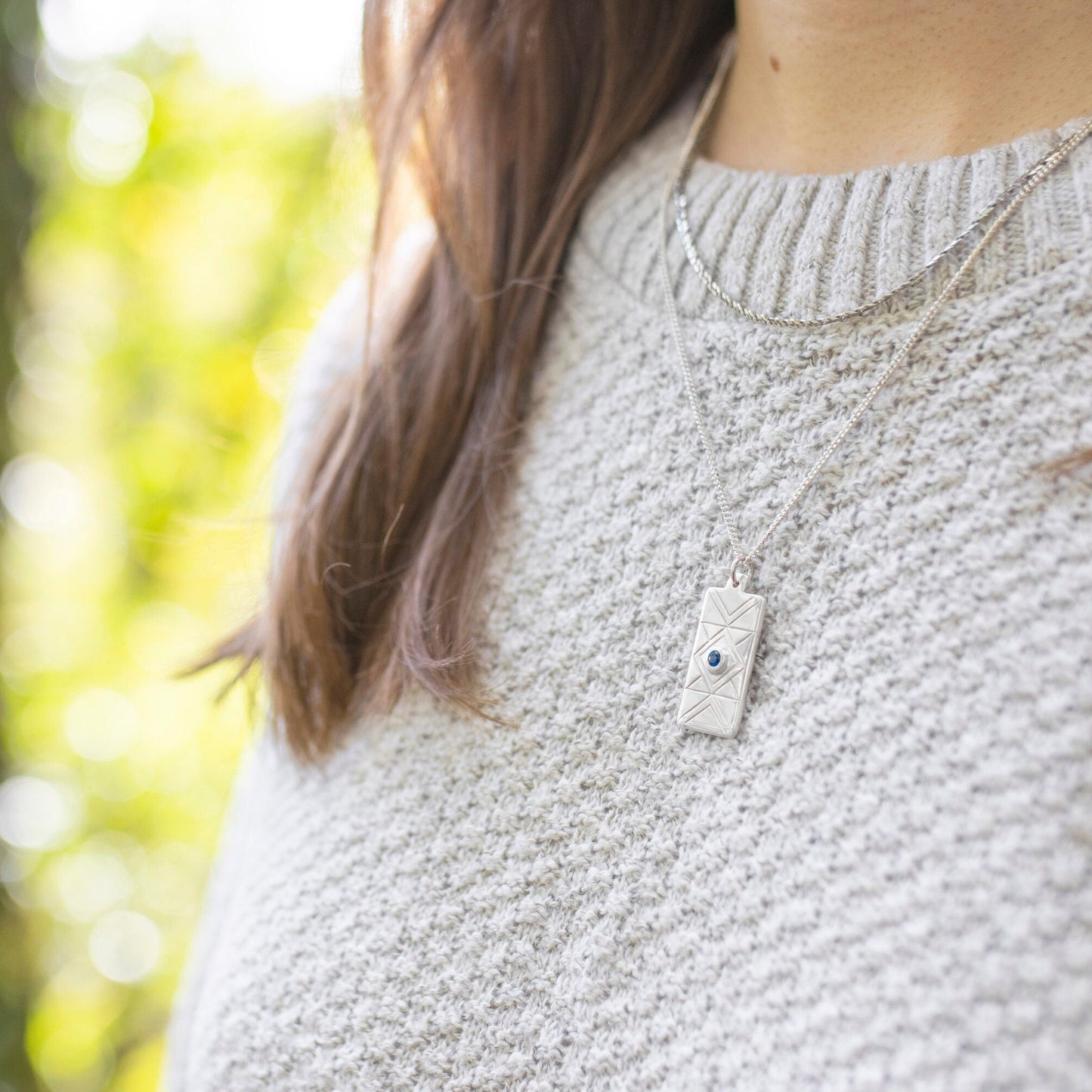 Aztec Tablet Fine Silver Pendant Necklace