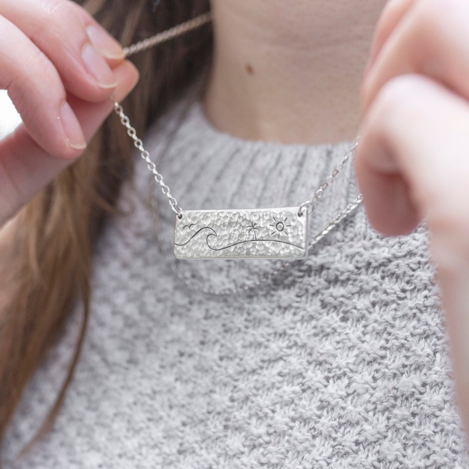 Beach Days Hammered Fine Silver Bar Pendant Necklace