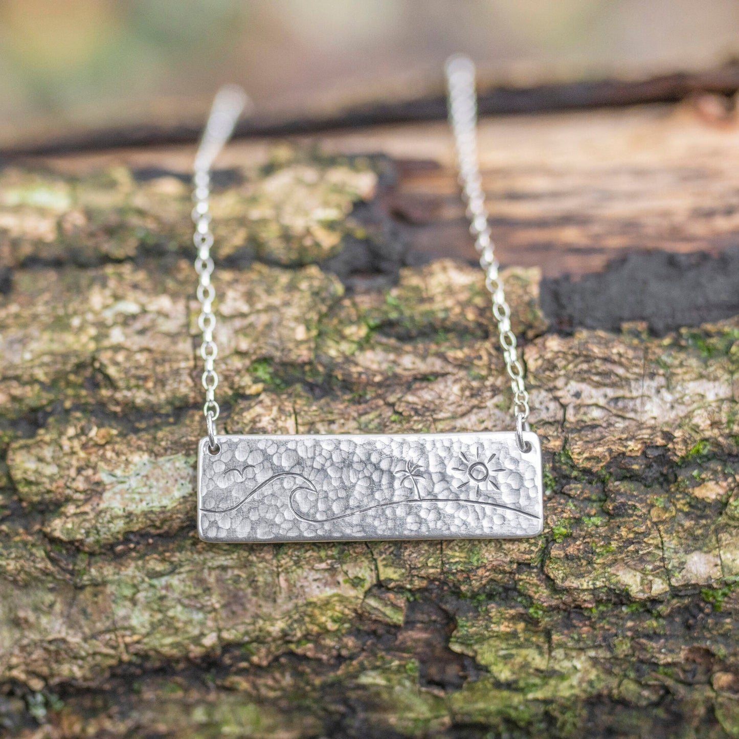 Beach Days Hammered Fine Silver Bar Pendant Necklace