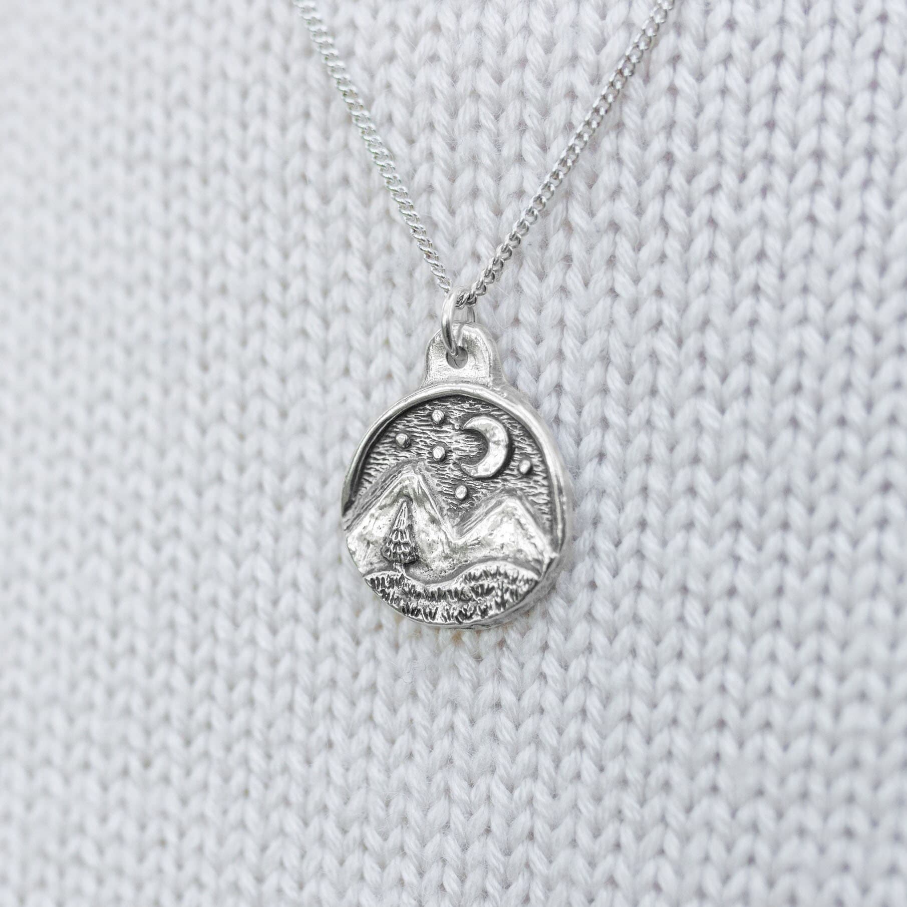 Moon And Mountains Silver Pendant Necklace